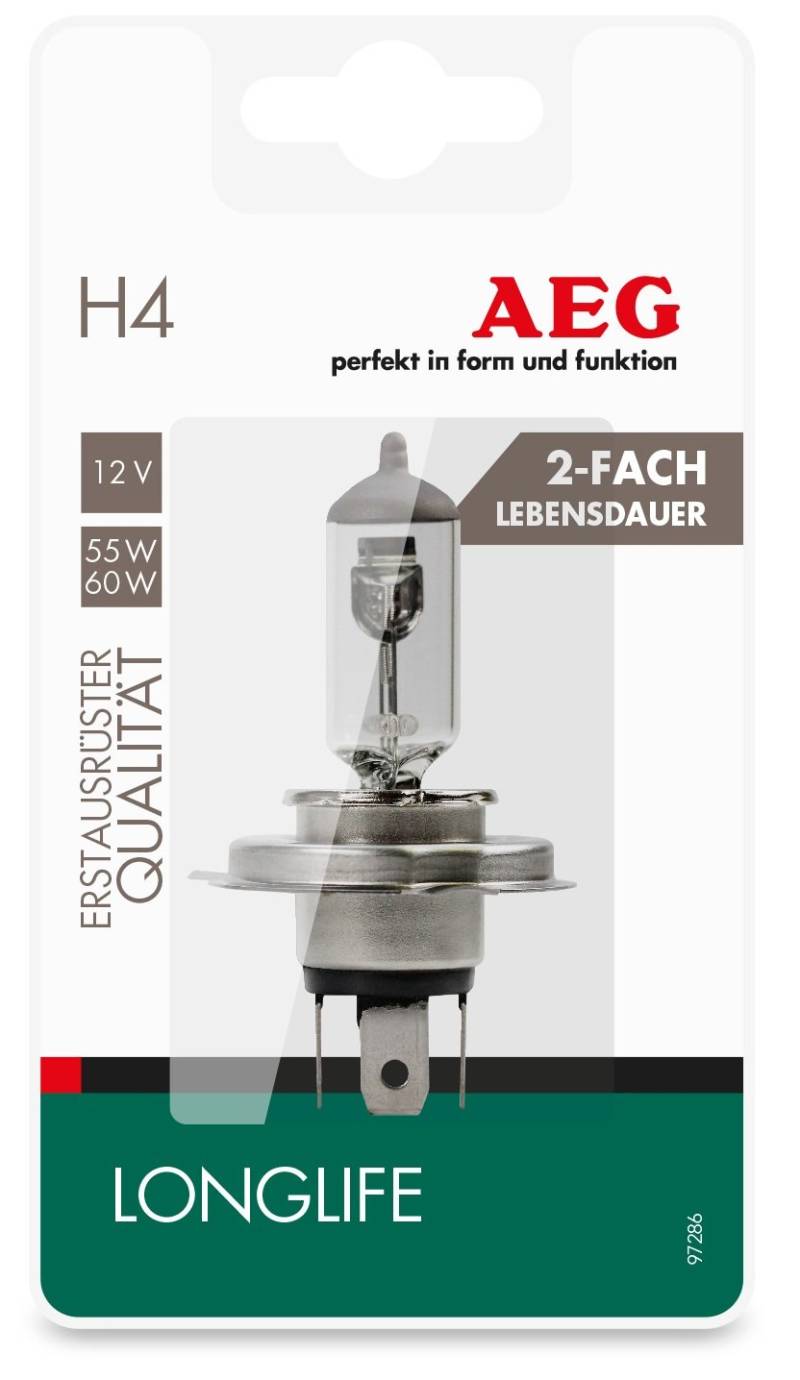 AEG Automotive 97286 Glühlampe Longlife H4, P43t, 60/55W, 1 Stück von AEG