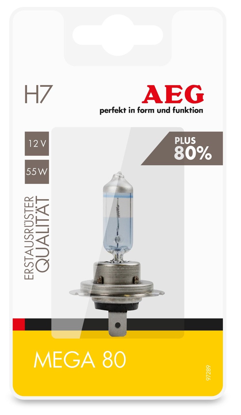 AEG Automotive 97289 Glühlampe Mega 80 Plus 80% H7, PX26d, 55W, 1 Stück von AEG