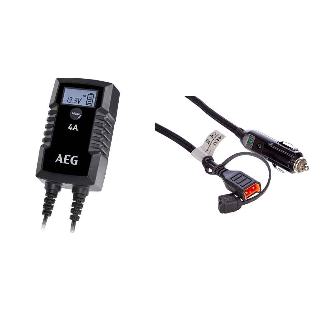 AEG Automotive 10616 Mikroprozessor-Ladegerät für Auto Batterie LD 4.0, 4 Ampere für 6/12 V, 7-HF Ladestufen, Autostartfunktion, Komfortanschluss & 97213 Komfortanschluss Bordsteckdose KB 12 von AEG