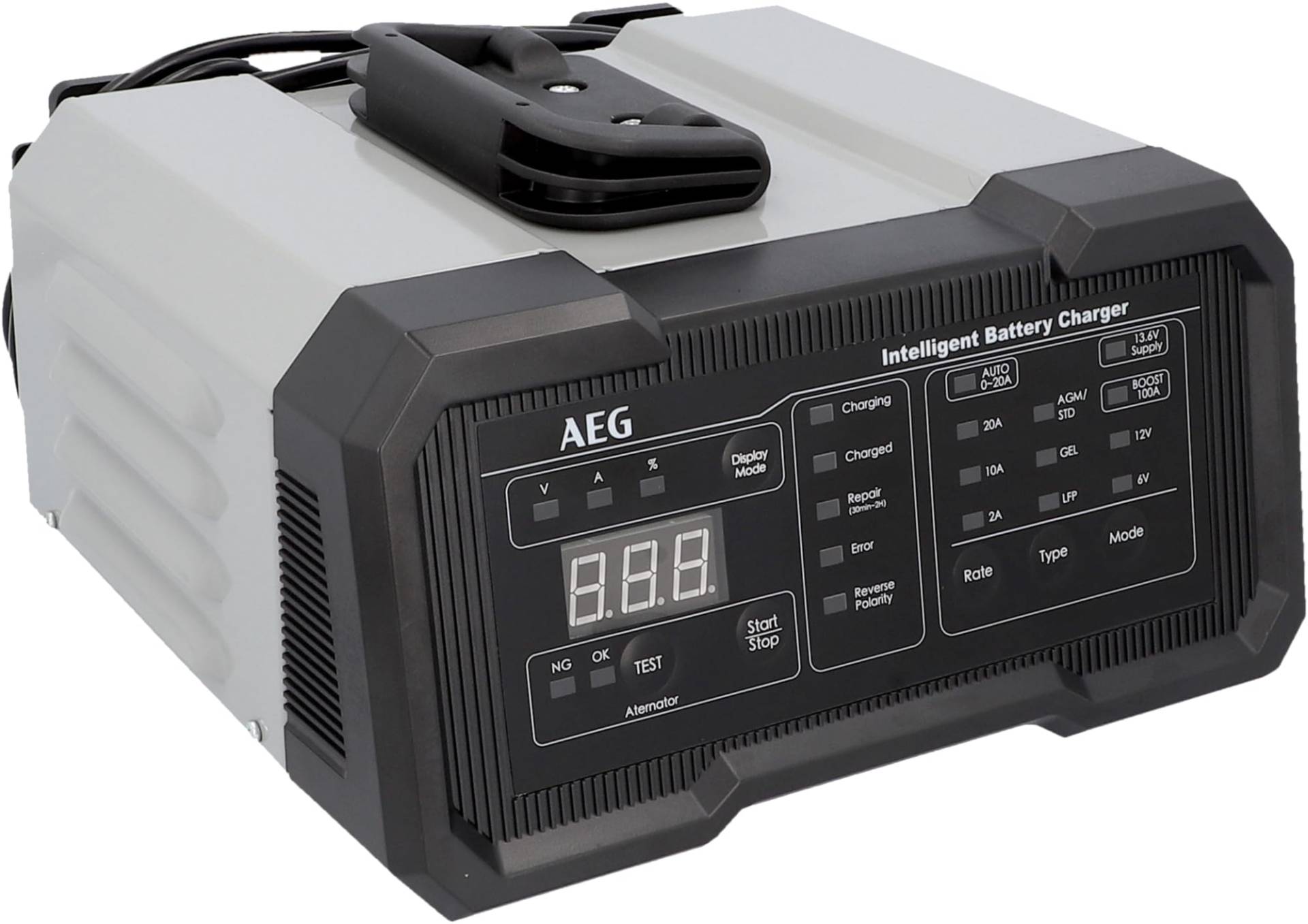 AEG Batterieladegerät CW20 lädt alle 6 V und 12 V Batterien, umfangreicher Sicherungsschutz, mit Ladestatusanzeige in % von AEG
