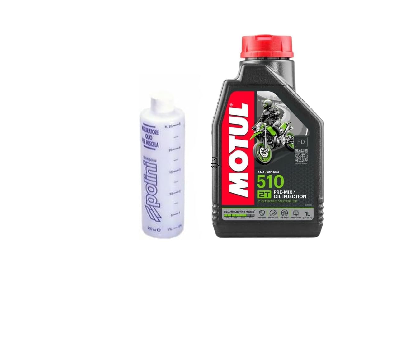 Set mit 1 Liter Öl Mischbatterie und Messgerät Motul 510 2-Takt Motorrad Scooter Cross ATV Quad von AER MOTO SPARE PARTS