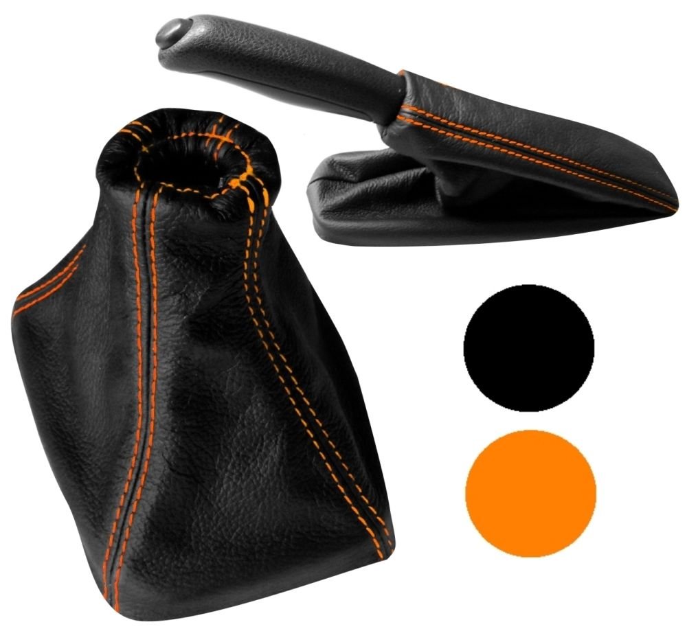 AERZETIX - Satz Schaltsack + Handbremssack - Schwarze Farbe 100% Leder - Nähte: Orangefarbenen von AERZETIX