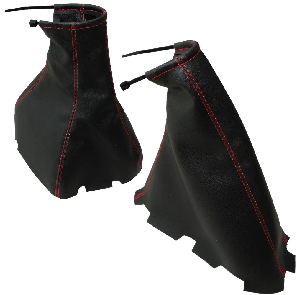 AERZETIX - Schaltsack und Handbremse aus Kunstleder schwarz mit rote nähten von AERZETIX