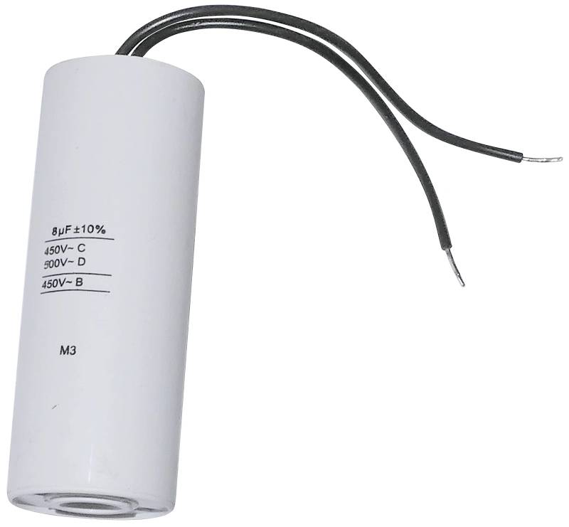 AERZETIX - C10197 - Betriebskondensator - für Motor - 8µF 450V - Ø30/78mm - mit 2 Drähte - Kunststoffkörper - Zylindrischer - Weiß von AERZETIX