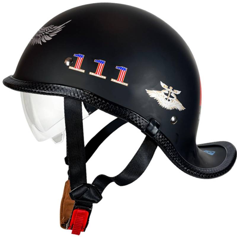 Motorrad Halbhelm Deutscher Stil Retro Helm Für Männer Und Frauen, Moped Roller Halbhelm Für Erwachsene DOT/ECE Genehmigter Vintage Motorrad Halbschalenhelm 3,M von AEZXSHOP