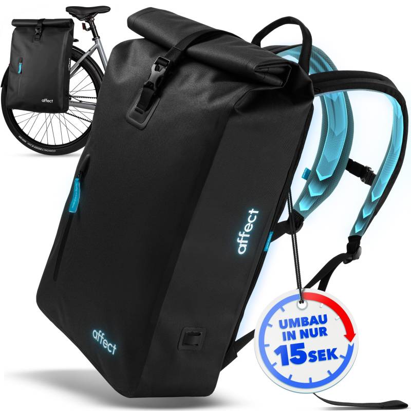 AFFECT - NEU 2in1 Fahrradtasche Rucksack aus Ocean Plastic - 30 Liter - 100% wasserdicht - Fahrradtasche für Gepäckträger - verwendbar als Fahrradrucksack mit Laptopfach von AFFECT