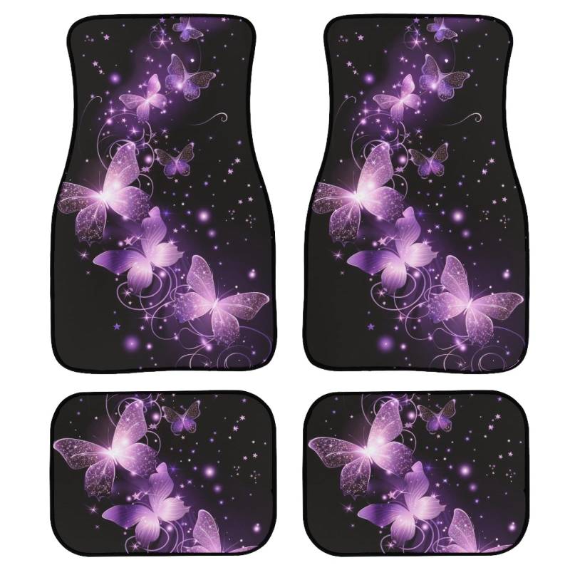 AFPANQZ Auto-Fußmatten mit glitzernden Schmetterlingen, 4 Stück, für Vorder- und Rücksitz, vollständiges Set, schwere Gummi-Teppiche, rutschfest, für jedes Wetter, Auto-Innendekoration, Schwarz / von AFPANQZ