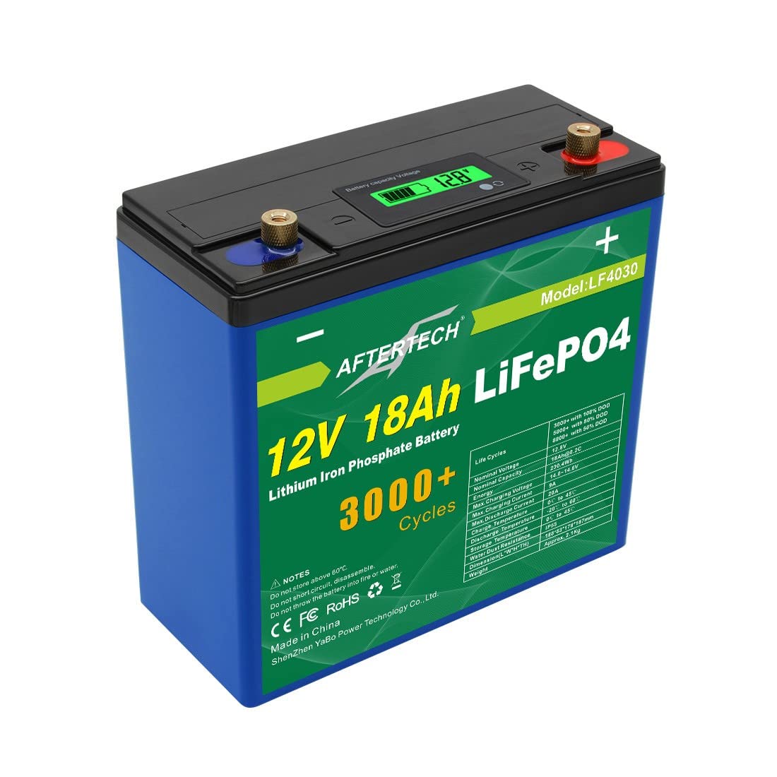 AFTERTECH 12 V, 18 Ah, Lifepo4, wiederaufladbar, Lithium-Eisen, Phosphat-Batterie, 12v 18Ah von AFTERTECH