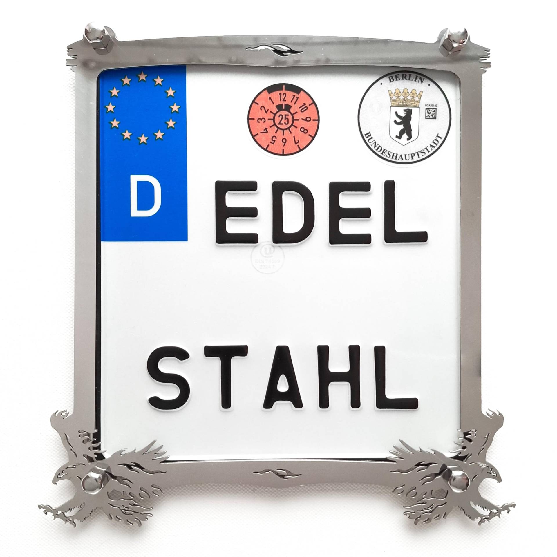 Exklusiver Kennzeichenhalter Motorrad mit Zwei Adler aus Edelstahl Hochglanz poliert mit Chrombeschichtung 180x200 mm - Nummernschildhalterung Motorrad - Kennzeichenhalterung Exklusiver Kennzeichenhalter Motorrad mit Zwei Adler aus Edelstahl Hochglanz poliert mit Chrombeschichtung 180x200 mm - Nummernschildhalterung Motorrad - Kennzeichenhalterung von AG Group