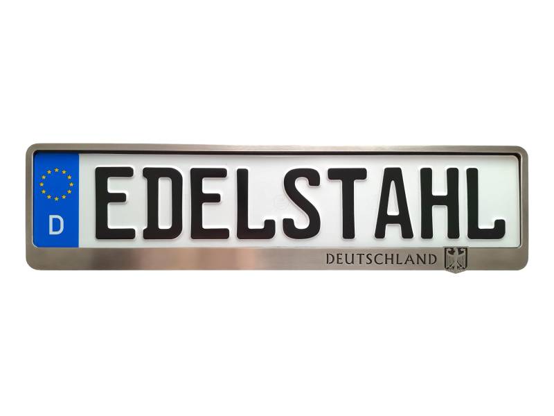 Kennzeichenhalter mit Aufschrift Deutschland - Auto Nummernschildhalter Rahmen Edelstahl Poliert - Nummernschild Kennzeichenhalterung - Auto Kennzeichen (1x Edelstahl Poliert) von AG Group