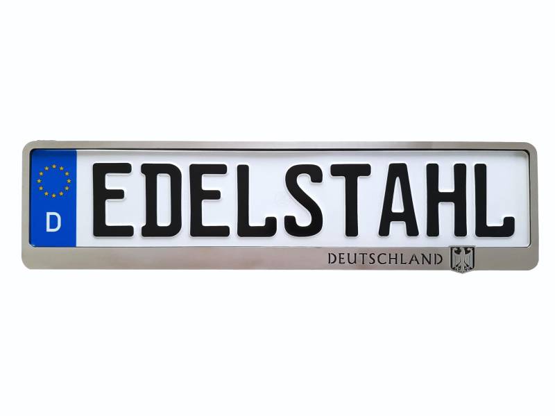 Kennzeichenhalter mit Aufschrift Deutschland - Auto Nummernschildhalter Rahmen Edelstahl gebürstet - Nummernschild Kennzeichenhalterung - Auto Kennzeichen (1x Edelstahl gebürstet) von AG Group