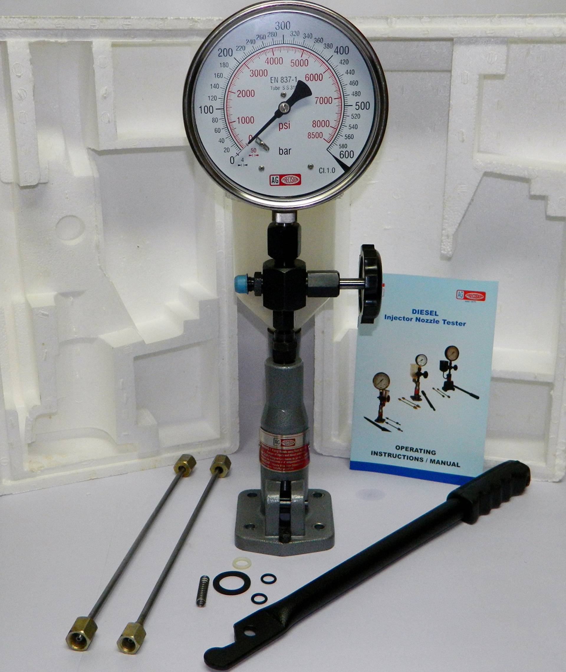 AG Neovo Diesel Injector Nozzle Pop Tester mit 600 BAR / 0-8500 PSI Dual Scale Gauge von AG Precision
