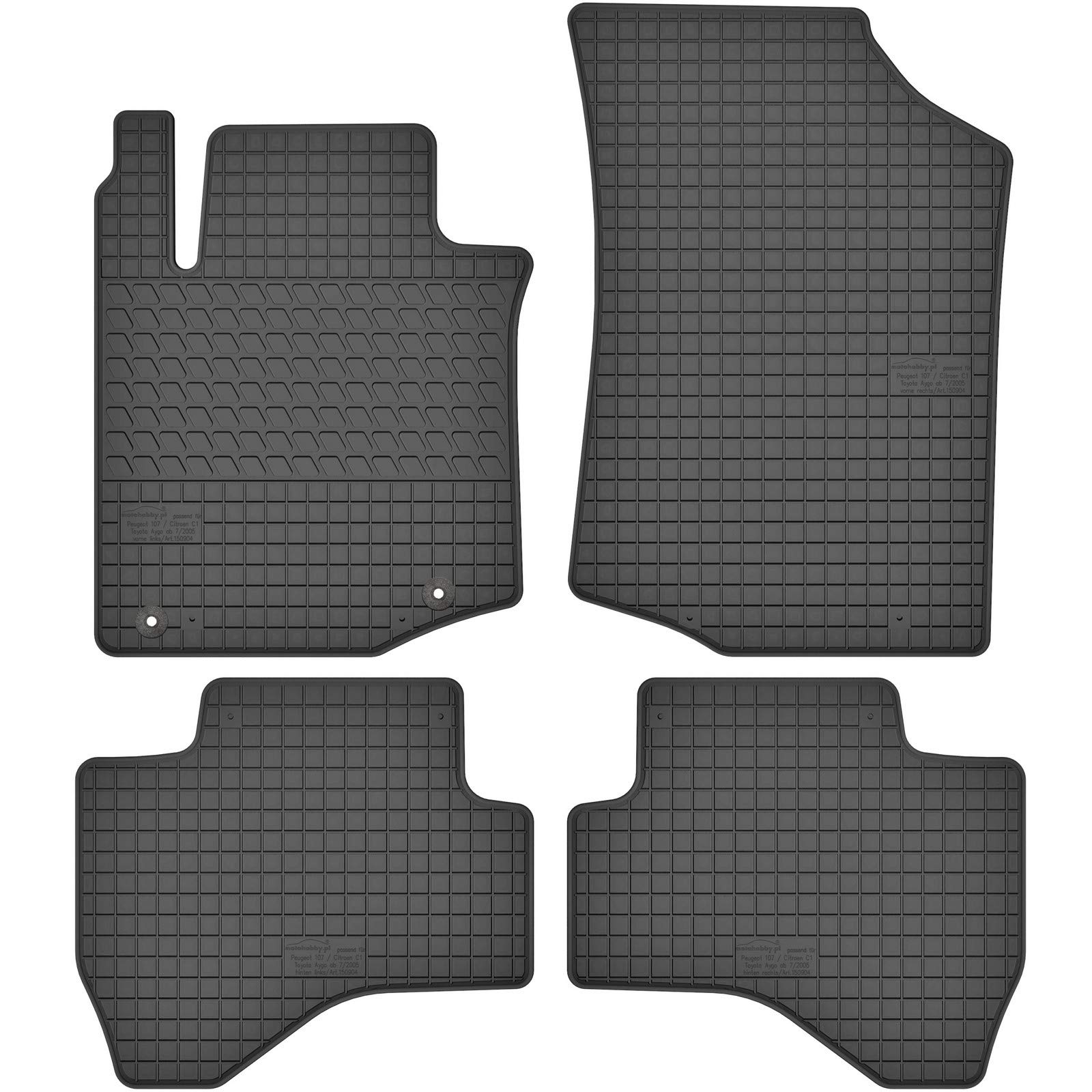 AGCPdirect Gummi Matten Fußmatten Passgenau 4-teilig Set für Citroen C1 2005-2014 und Peugeot 107 2005-2014 und Toyota Aygo 2005-2014 von AGCPdirect