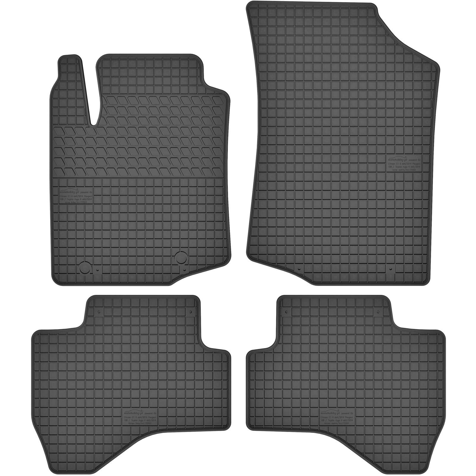 AGCPdirect Gummi Matten Fußmatten Passgenau 4-teilig Set für Citroen C1 2014-2021 und Peugeot 108 2014-2021 und Toyota Aygo 2014-2021 von AGCPdirect