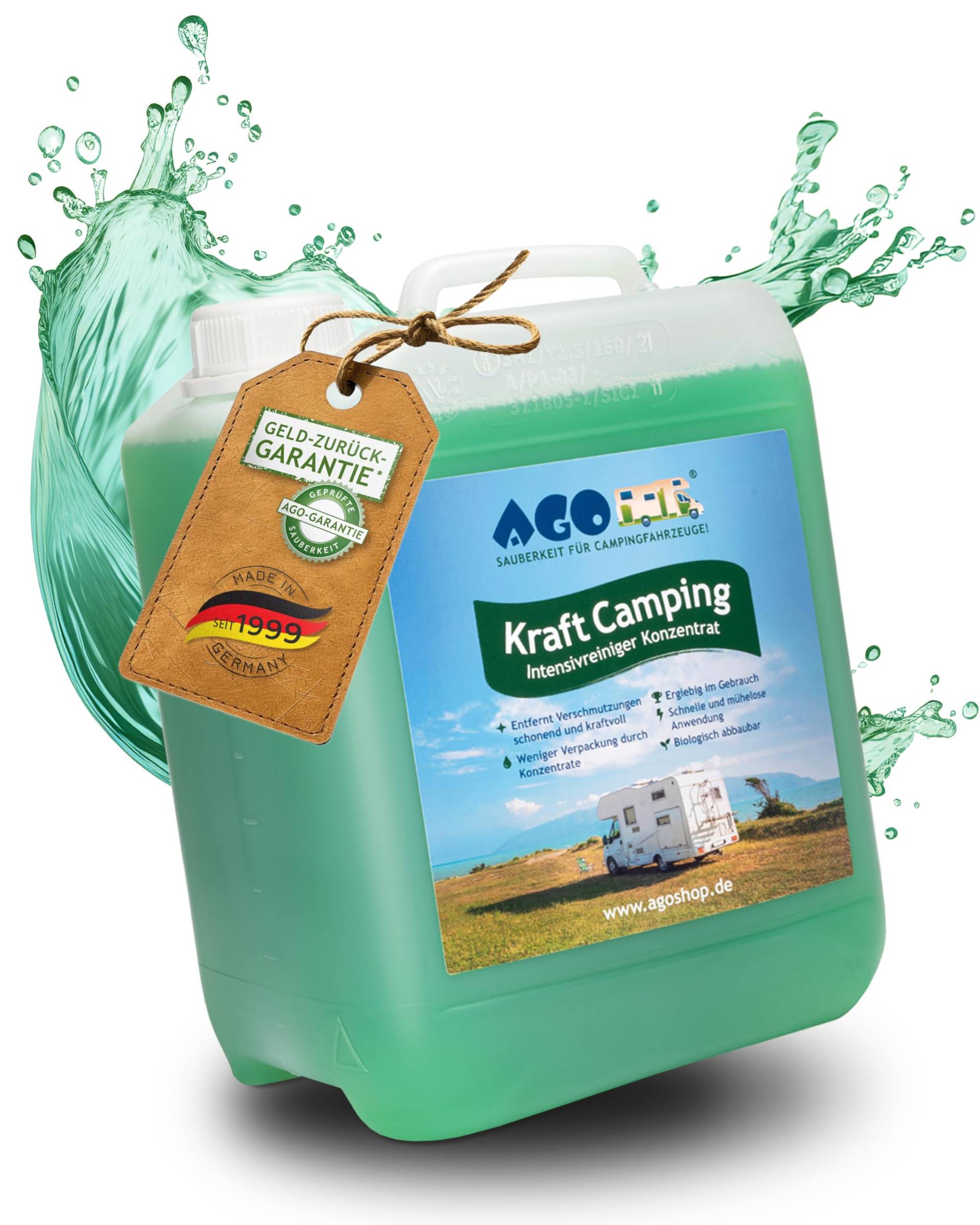 AGO Caravan Reiniger Konzentrat 5 Liter/Intensiv Wohnwagen Reiniger außen/ergiebiger Wohnmobilreiniger - entfernt hartnäckigen Schmutz & Verfärbungen AGO Caravan Reiniger Konzentrat 5 Liter/Intensiv Wohnwagen Reiniger außen/ergiebiger Wohnmobilreiniger - entfernt hartnäckigen Schmutz & Verfärbungen von AGO SAUBERKEIT FÜR CAMPINGFAHRZEUGE!