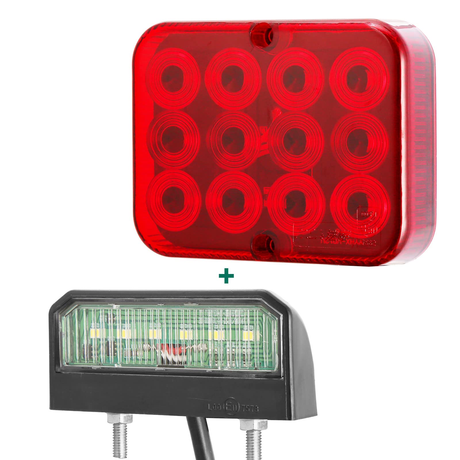 AGRISHOP 1 stück LED Rot Nebelschluß-Leuchte Beleuchtung 12v 12leds für Anhänger,1 stück LED Autokennzeichen Leuchten 12/24V weiß Lizenz Kennzeichenbeleuchtung Wasserdicht für Wohnwagen LKW E-MARK von AGRISHOP