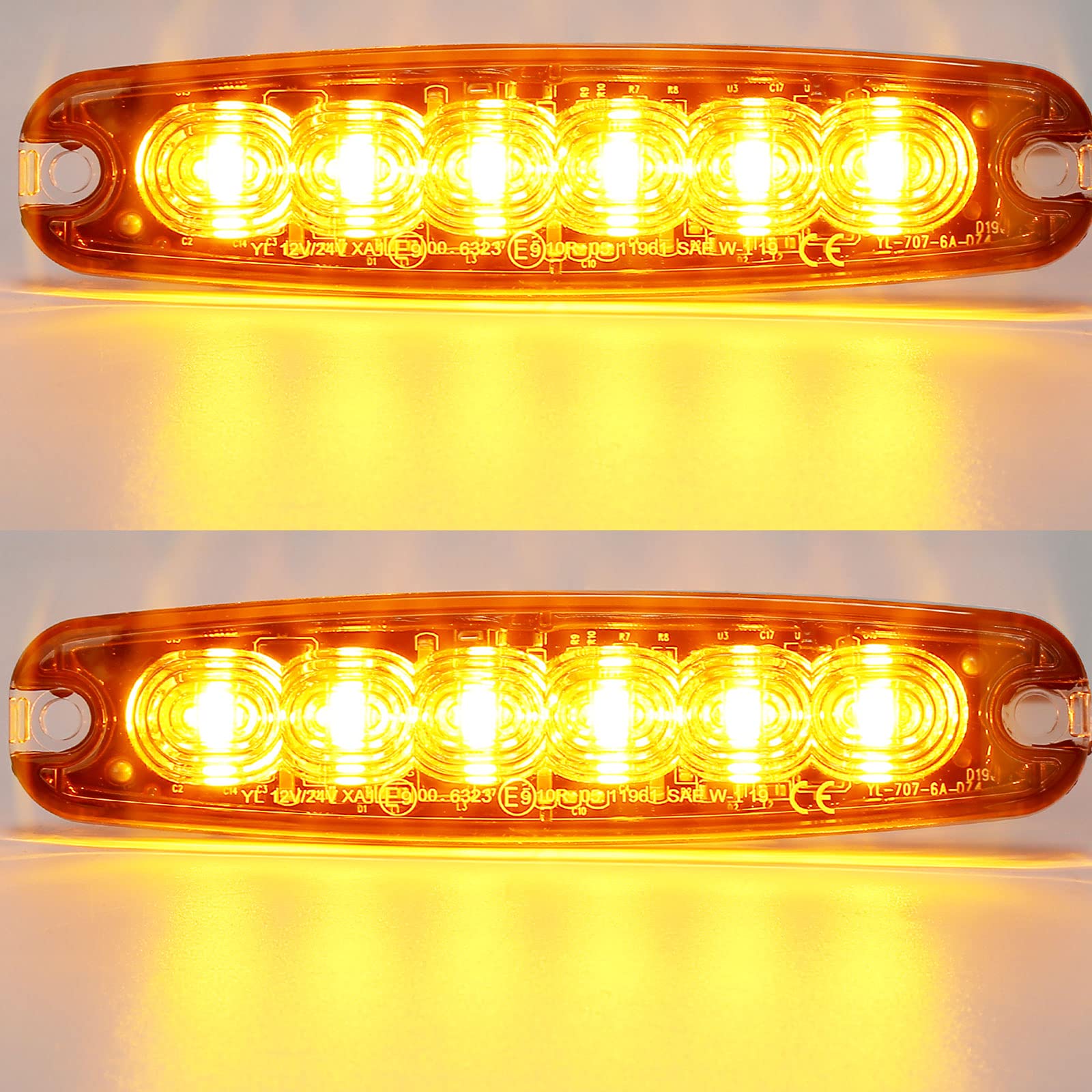 AGRISHOP 12V/24V 6LED Warnlicht Stroboskoplicht,Ultradünn Led Seite Frontblitzer Amber Blitzer Blitzmodul Orange,Notfall Warnung Beacon Blinklichter led Gelb Bar für Autodachträger PKW LKW ECE R65 R10 von AGRISHOP