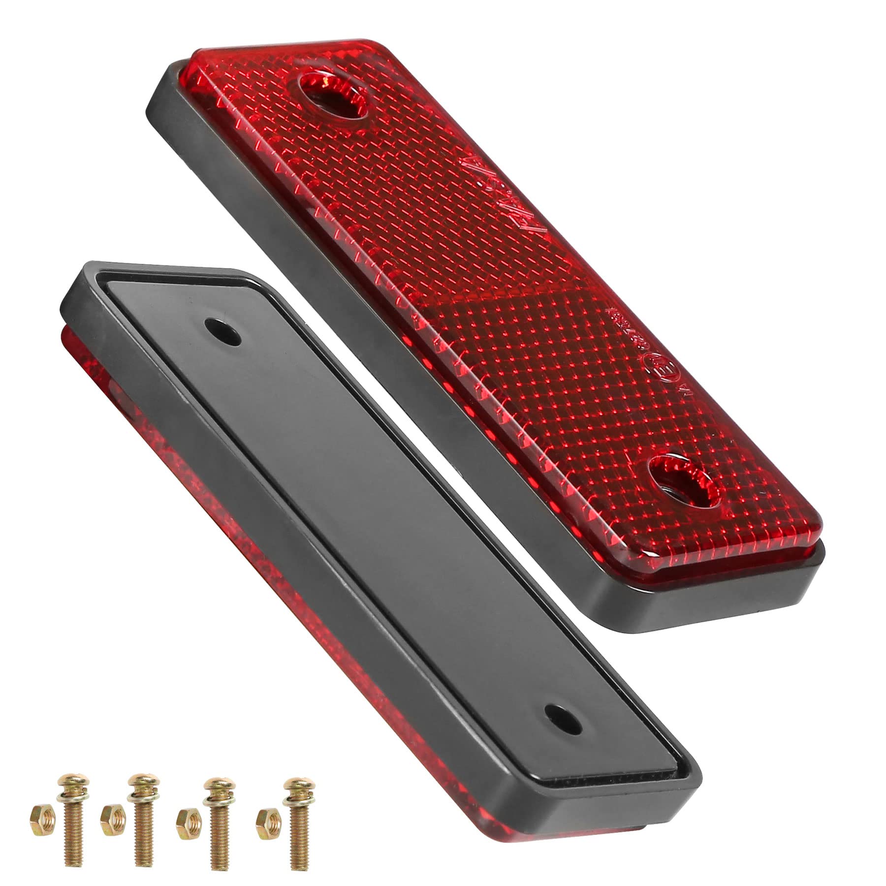 AGRISHOP 2x Rechteckige Reflektoren Anschrauben,95x68x9.6mm,mit E11-Prüfzeichen, Rückstrahler für Traktor Wohnwagen Streuscheibe Anhänger Katzenauge,Rot Rear Reflektor (Eckige/Anschrauben/2Stück) von AGRISHOP