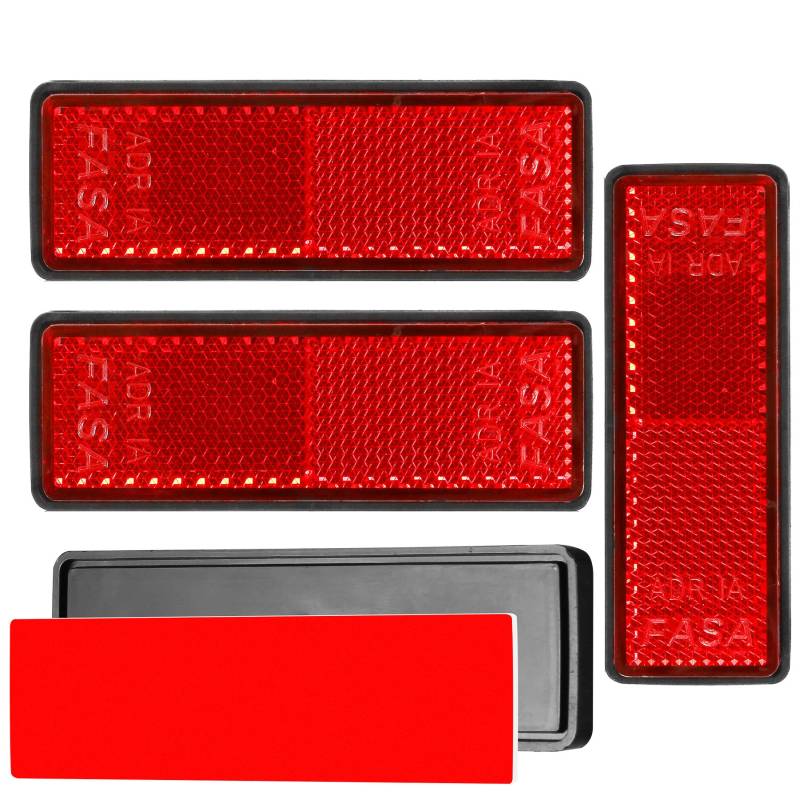 AGRISHOP 4x Reflektoren Rückstrahler,Reflektoren Anhänger PKW Selbstklebend,Rot Rechteckige Reflektoren ,97.7x32x9mm,Katzenauge Selbstklebend,Rückstrahler Anhänger Rot (Eckige/Selbstklebend/Rot) von AGRISHOP
