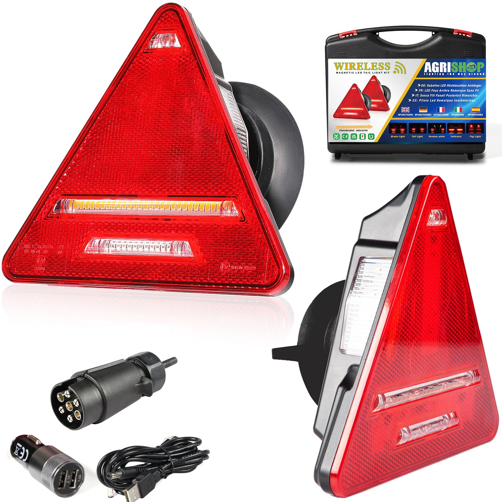 AGRISHOP Magnetisch Kabellos LED Rückleuchten Anhänger Set12/24v Kabel Frei LED Rückleuchten Anhänger Dynamisch Wireless Anhängerrücklicht Leuchten,Rücklichter Anhänge PKW Wohnwagen Wasserdicht E-Mark von AGRISHOP