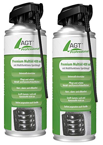 AGT Professional Öl: Premium-Multiöl mit Multifunktions-Sprühkopf, 2X 400 ml (Kriechsprays kompatibel mit WD40, WD-40, Kriechspray kompatibel mit WD40, WD-40) von AGT Professional