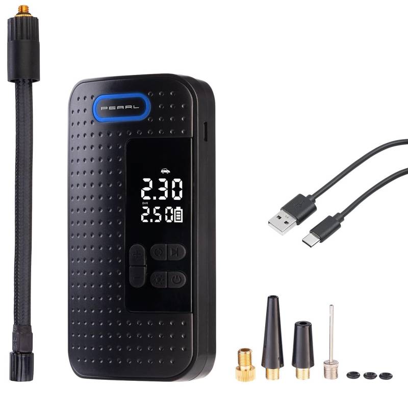 AGT Fahrradpumpe: Mini-Akku-Kompressor-Luftpumpe mit LED-Display, 2.000 mAh, 150 psi (Minikompressor, Elektrische Akkuluftpumpe, Scooter) von AGT