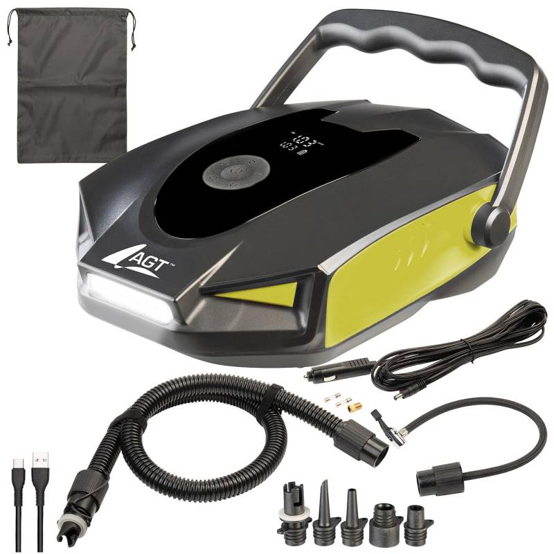 AGT SUP Pumpe: 2in1-Akku-Kompressor- & Schlauchboot-Pumpe, 50 psi /3,4 bar, 12V / USB (SUP Akku, Luftpumpe, Elektrische) von AGT