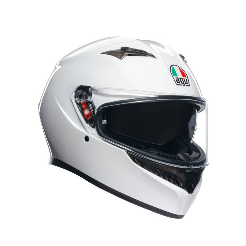 AGV - K3 E2206 MPLK Motorradhelm, Herren Integralhelm, ECE Vollvisierhelm mit Schweißabsorption, Spoiler, Lüftungsschlitzen und Kratzfestem UV-Visier, mit Intercom Ready, Weiß von AGV