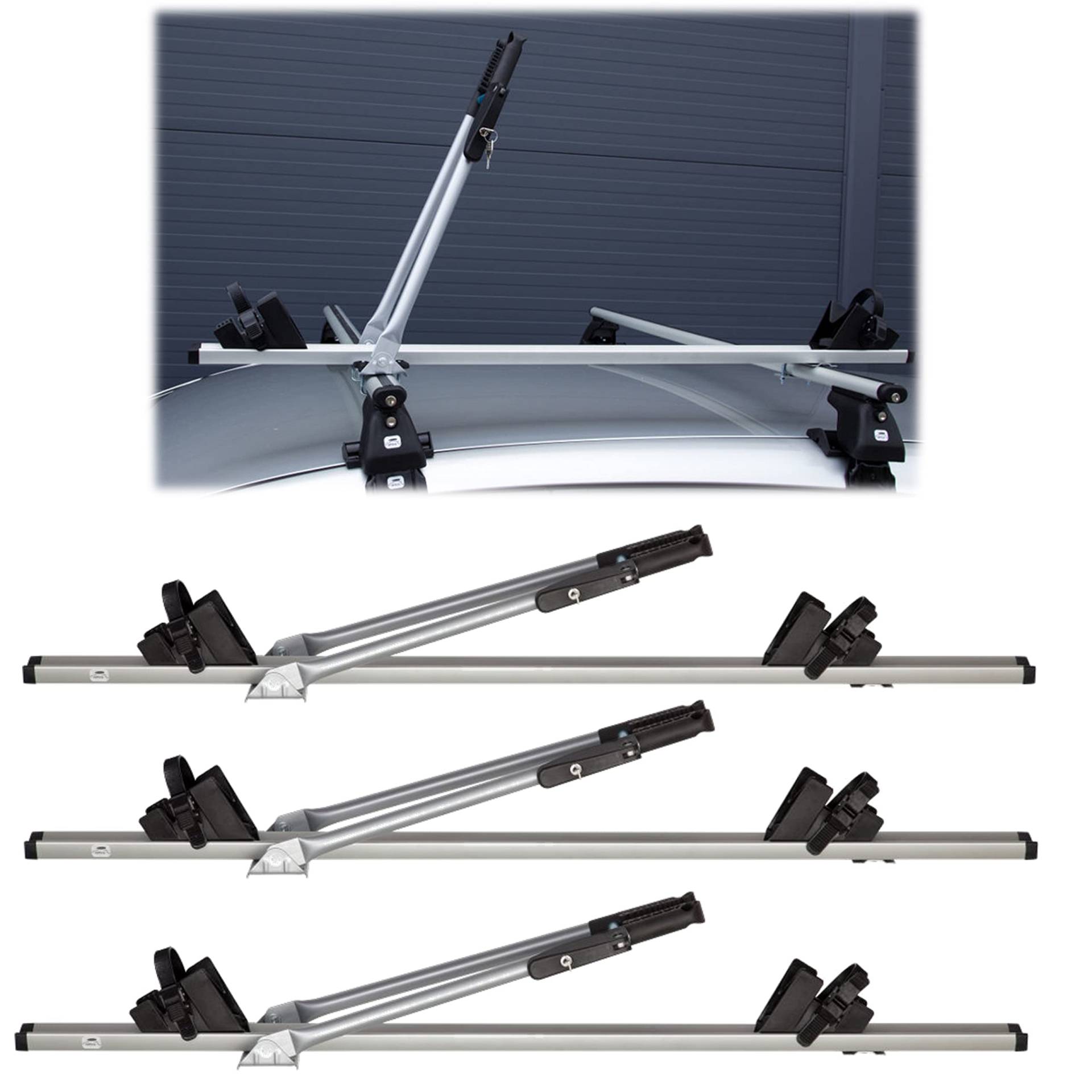 Set 3 x ACOR - Universel Fahrradhalter für 3 Räder Dach-Fahrradträger Fahrradträger für Dachmontage Abschließbar - Montage mit Befestigungsplättchen und Schrauben oder T-Nut Steinen… Set 3 x ACOR - Universel Fahrradhalter für 3 Räder Dach-Fahrradträger Fahrradträger für Dachmontage Abschließbar - Montage mit Befestigungsplättchen und Schrauben oder T-Nut Steinen… von AHAKA