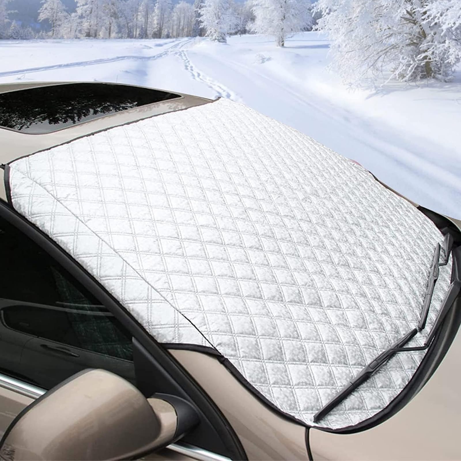 AHEJIOO Windschutzscheibenabdeckung Winter Frostschutz, Auto Frontscheibenabdeckung, Autoscheibenabdeckung Winter für PKW SUV, 150 x 100cm AHEJIOO Windschutzscheibenabdeckung Winter Frostschutz, Auto Frontscheibenabdeckung, Autoscheibenabdeckung Winter für PKW SUV, 150 x 100cm von AHEJIOO