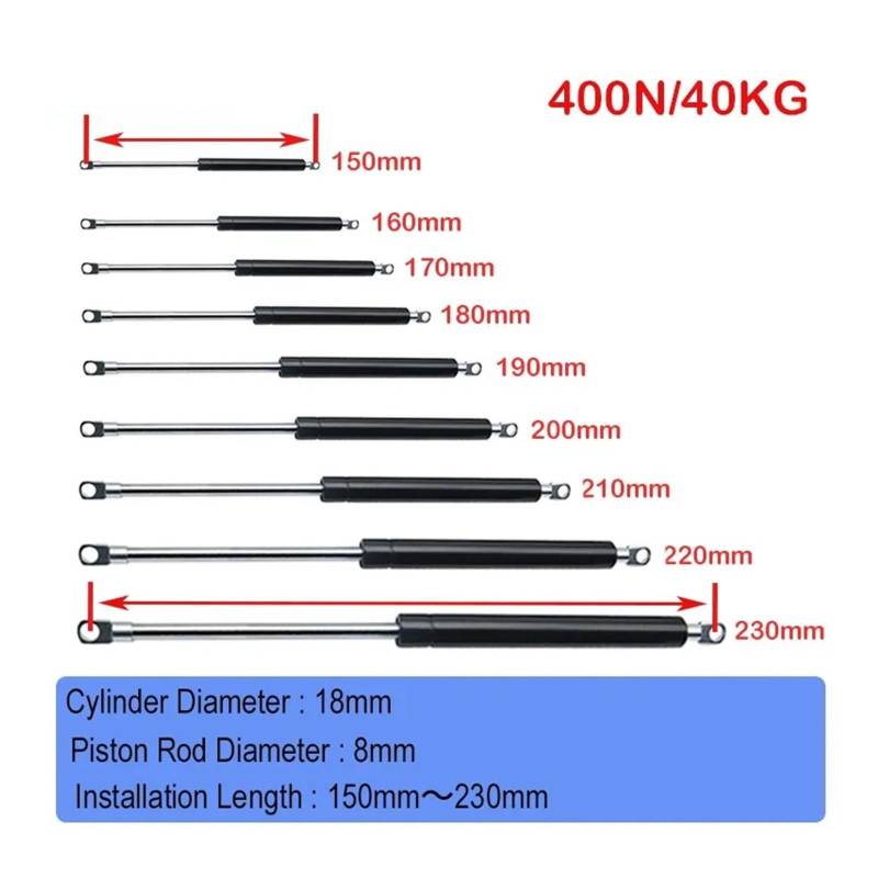 Gasdruckfedern 1Pcs Universal Strut Bars Gas Frühling Unterstützung Boot Motorhaube Auto Wohnwagen 150mm-230mm 400N Dämpfer Gasdruckfeder(18-8-60-200) von AHRPKAMERD
