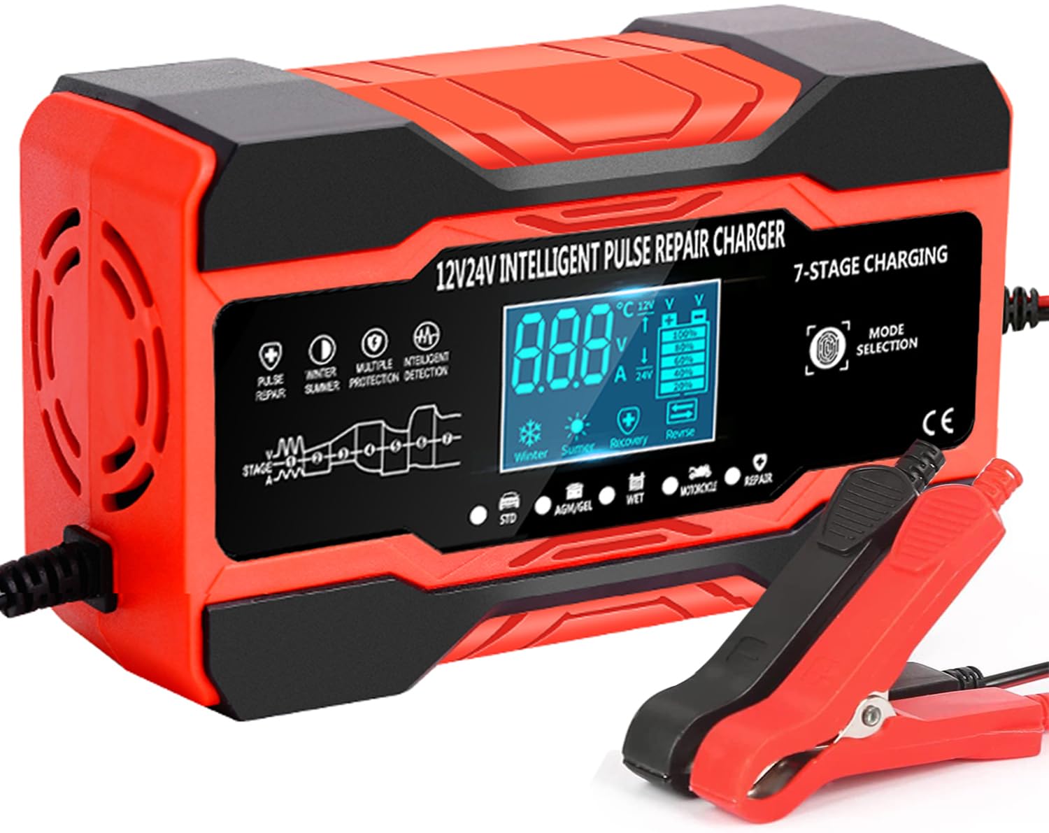 10A Autobatterie Ladegerät, 12V/24V Smart vollautomatische Batterie Ladegerät mit 7-Stufiger Ladung und LCD-Bildschirm Batterie Ladegerät, geeignet für AGM, Wet und Gel-Blei-Säure-Batterien 10A Autobatterie Ladegerät, 12V/24V Smart vollautomatische Batterie Ladegerät mit 7-Stufiger Ladung und LCD-Bildschirm Batterie Ladegerät, geeignet für AGM, Wet und Gel-Blei-Säure-Batterien von AIBEAU