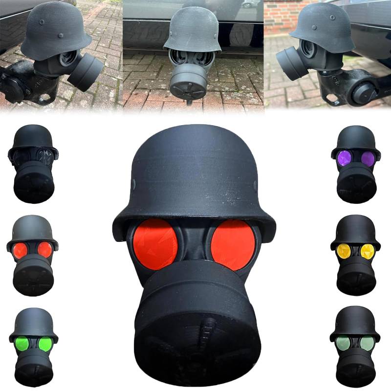 Abdeckkappe FüR AnhäNgerkupplung, Fun Gasmaske Helm Kappe AnhäNgerkupplung Lustig, FüR 50 Mm AnhäNgerkupplung Abdeckung Staubdicht & Wasserdicht, MüTze Mit Helm Und Maske Mit Wunschaugenfarbe (Rot) von AIDODIA