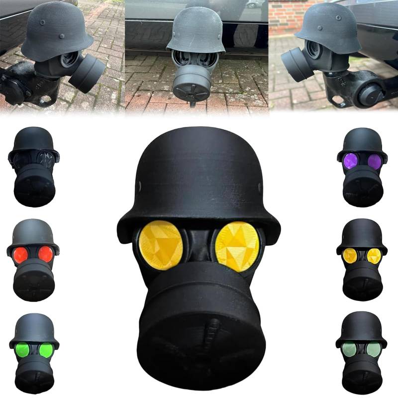Abdeckkappe FüR AnhäNgerkupplung, Fun Gasmaske Helm Kappe AnhäNgerkupplung Lustig, FüR 50 Mm AnhäNgerkupplung Abdeckung Staubdicht &Wasserdicht,MüTze Mit Helm Und Maske Mit Wunschaugenfarbe (Gold) von AIDODIA