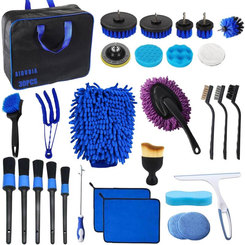 Auto Reinigungsset - 30pcs Auto Waschen Set, Auto Putz Set Mit Detailing Pinsel- FüR Auto Reinigung Innenraum Und AußEn, LüFtungsschlitz, Armaturenbrett, Motor, RäDer, Haushaltsreinigung (30 PCS) von AIDODIA