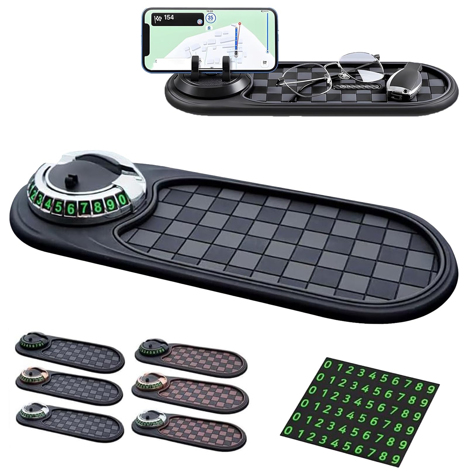 Multifunktions-Auto-Anti-Rutsch-Matte | Multifunction Car Anti-Slip Mat Auto Universal Phone Holder Mit Digitale Parkscheibe, 3 In 1 Auto Anti-Rutsch-Pad FüR Autodekorationen, Brillen, Handys (A) von AIDODIA