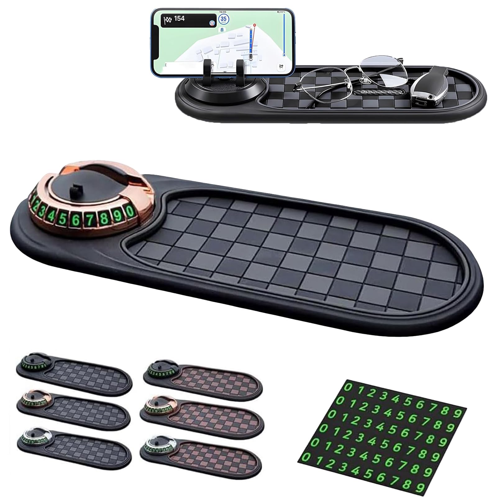 Multifunktions-Auto-Anti-Rutsch-Matte | Multifunction Car Anti-Slip Mat Auto Universal Phone Holder Mit Digitale Parkscheibe, 3 In 1 Auto Anti-Rutsch-Pad FüR Autodekorationen, Brillen, Handys (B) von AIDODIA