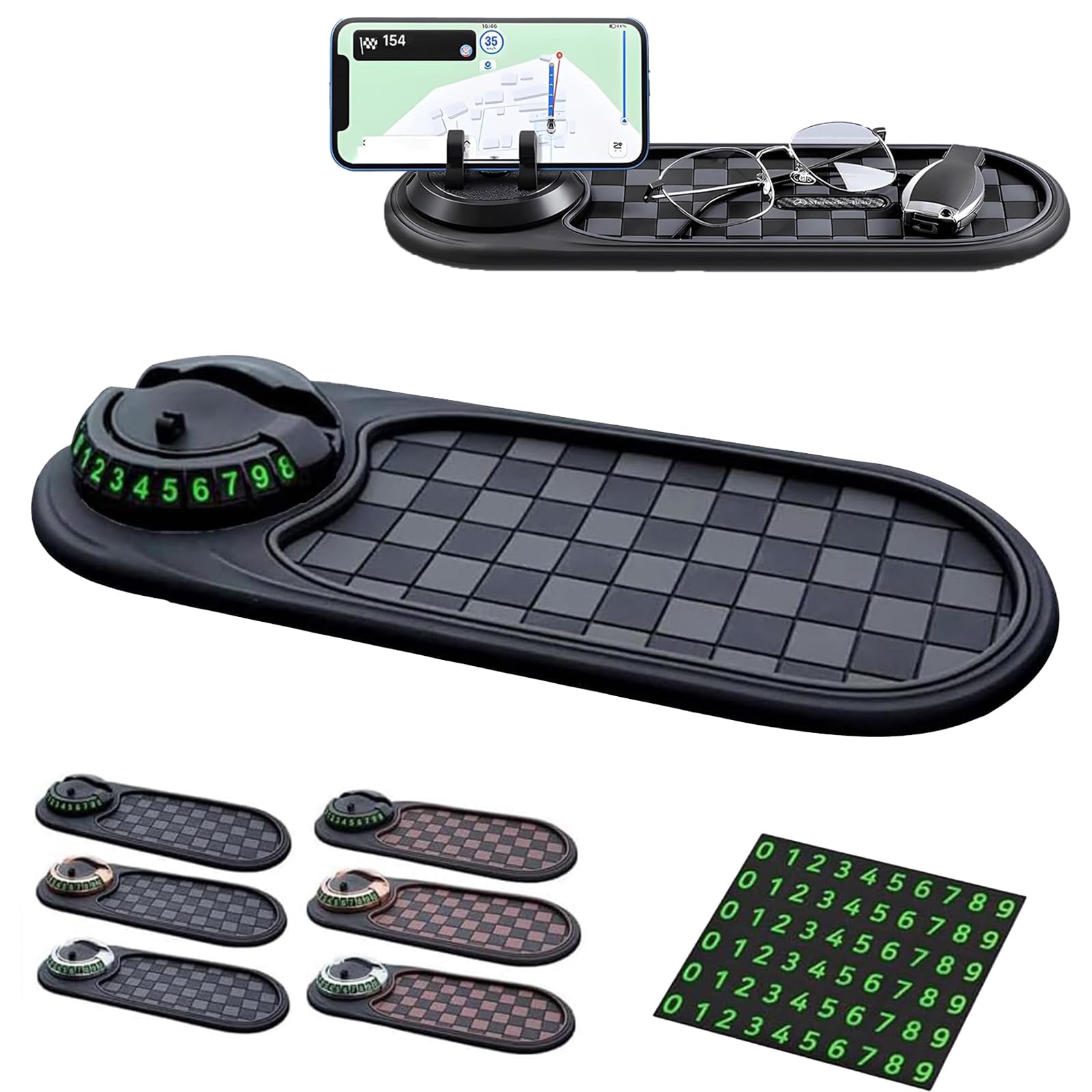 Multifunktions-Auto-Anti-Rutsch-Matte | Multifunction Car Anti-Slip Mat Auto Universal Phone Holder Mit Digitale Parkscheibe, 3 In 1 Auto Anti-Rutsch-Pad FüR Autodekorationen, Brillen, Handys (C) von AIDODIA