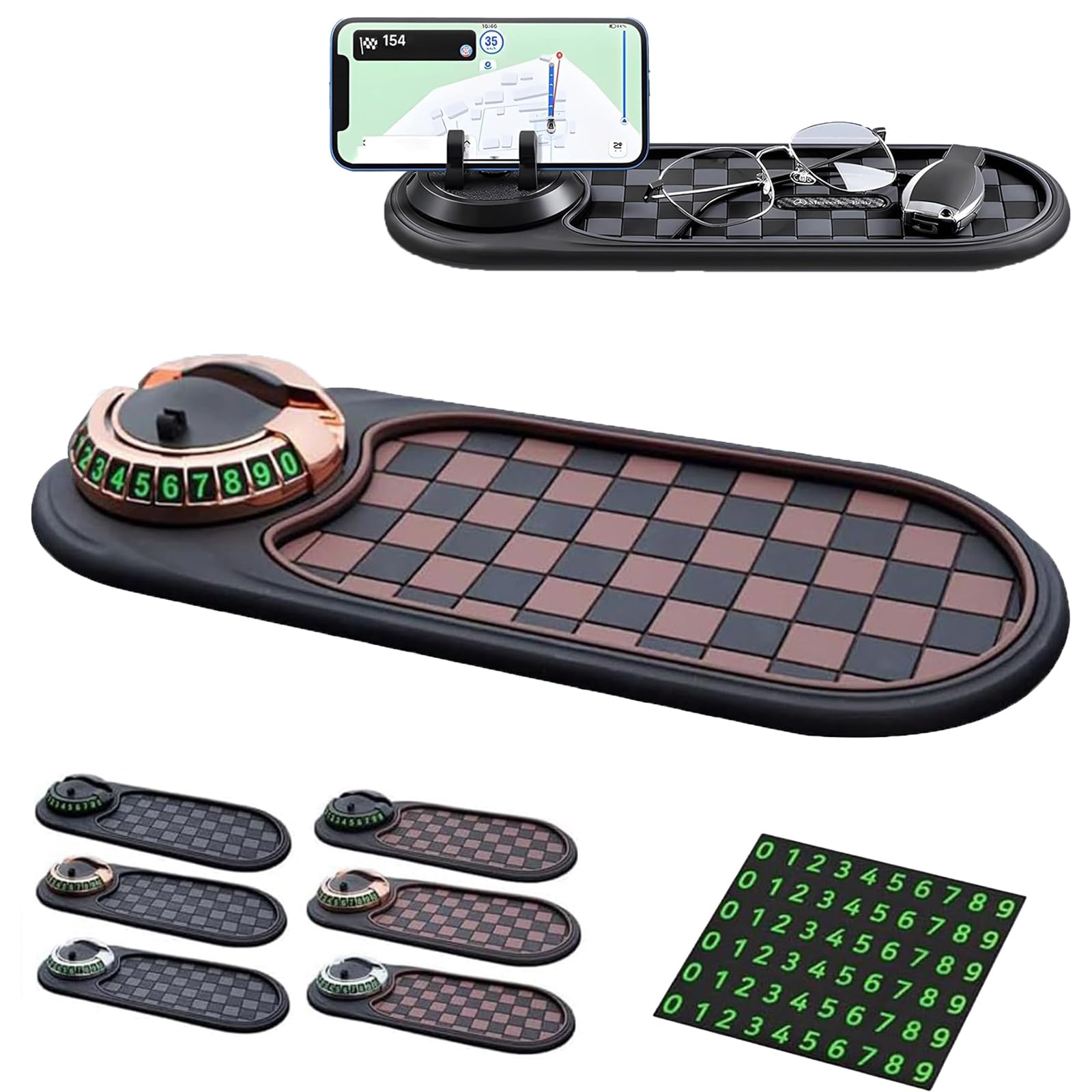 Multifunktions-Auto-Anti-Rutsch-Matte | Multifunction Car Anti-Slip Mat Auto Universal Phone Holder Mit Digitale Parkscheibe, 3 In 1 Auto Anti-Rutsch-Pad FüR Autodekorationen, Brillen, Handys (D) von AIDODIA