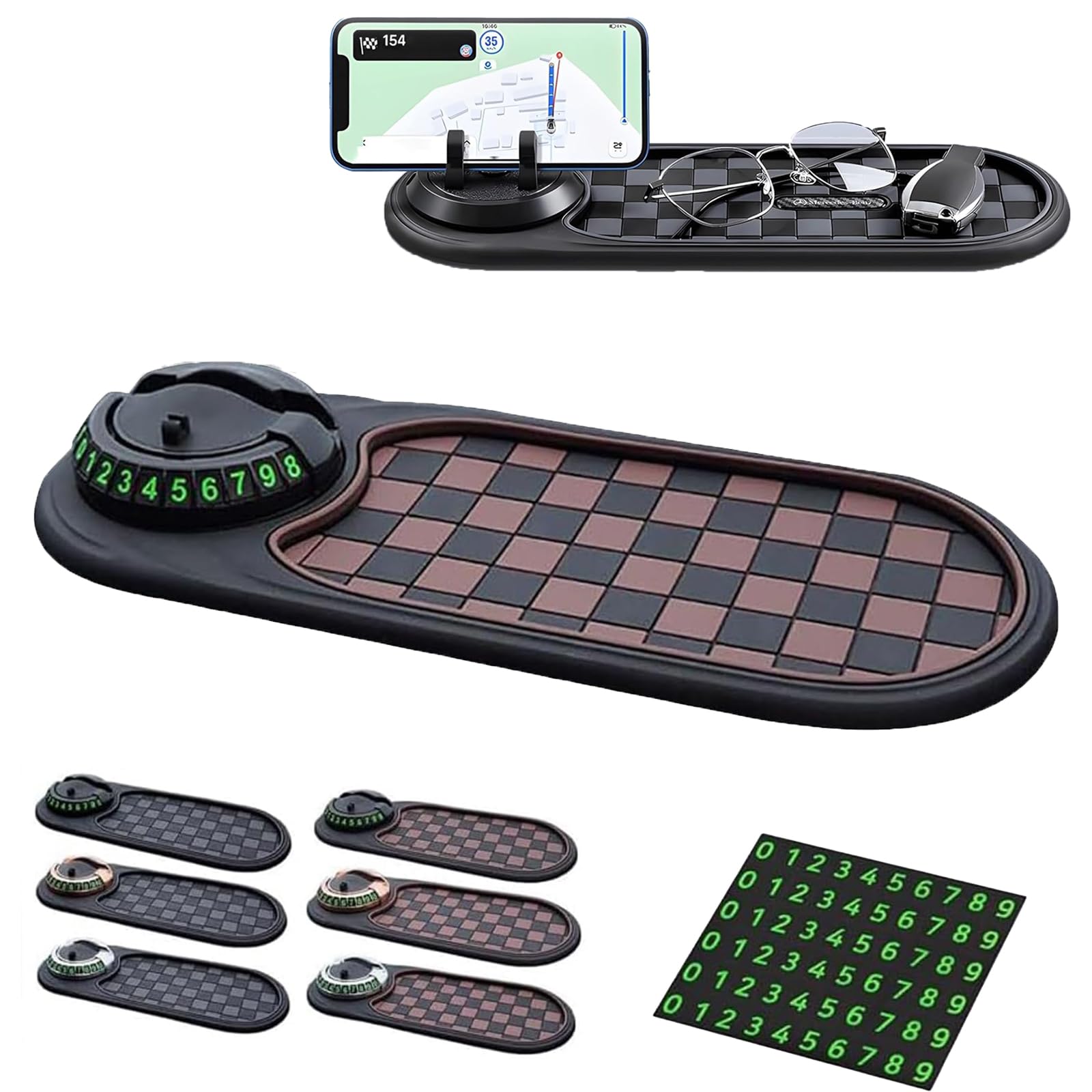 Multifunktions-Auto-Anti-Rutsch-Matte | Multifunction Car Anti-Slip Mat Auto Universal Phone Holder Mit Digitale Parkscheibe, 3 In 1 Auto Anti-Rutsch-Pad FüR Autodekorationen, Brillen, Handys (E) von AIDODIA