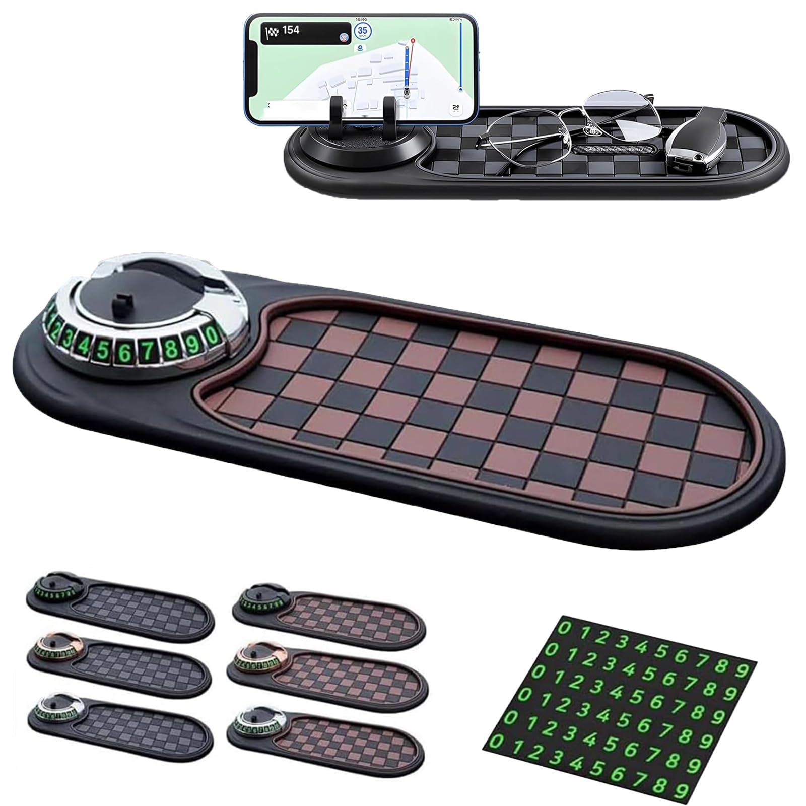 Multifunktions-Auto-Anti-Rutsch-Matte | Multifunction Car Anti-Slip Mat Auto Universal Phone Holder Mit Digitale Parkscheibe, 3 In 1 Auto Anti-Rutsch-Pad FüR Autodekorationen, Brillen, Handys (F) von AIDODIA