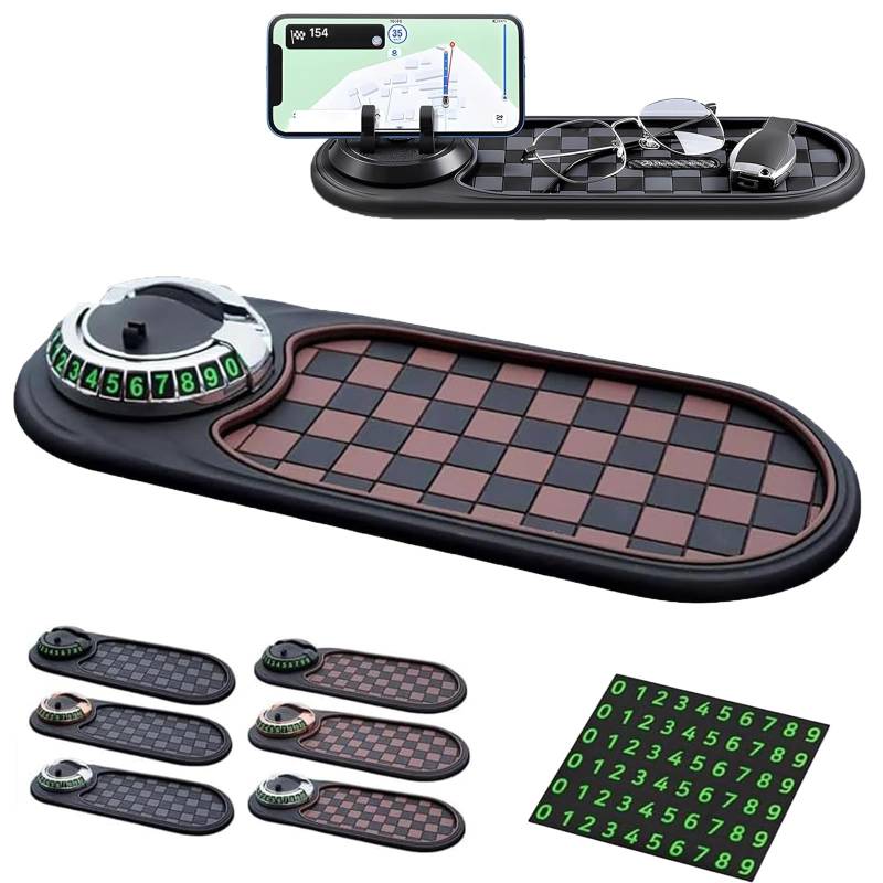 Multifunktions-Auto-Anti-Rutsch-Matte | Multifunction Car Anti-Slip Mat Auto Universal Phone Holder Mit Digitale Parkscheibe, 3 In 1 Auto Anti-Rutsch-Pad FüR Autodekorationen, Brillen, Handys (F) von AIDODIA