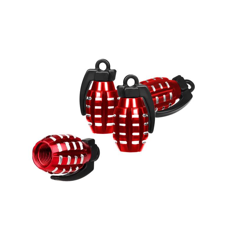 AIEX 4 Stück Ventilkappen, Granatenstil Aluminium Ventilkappen Ventilschaftkappen Luftdicht Heavy Duty Reifenkappen für Autos SUV LKW Motorräder Fahrräder (Rot) von AIEX