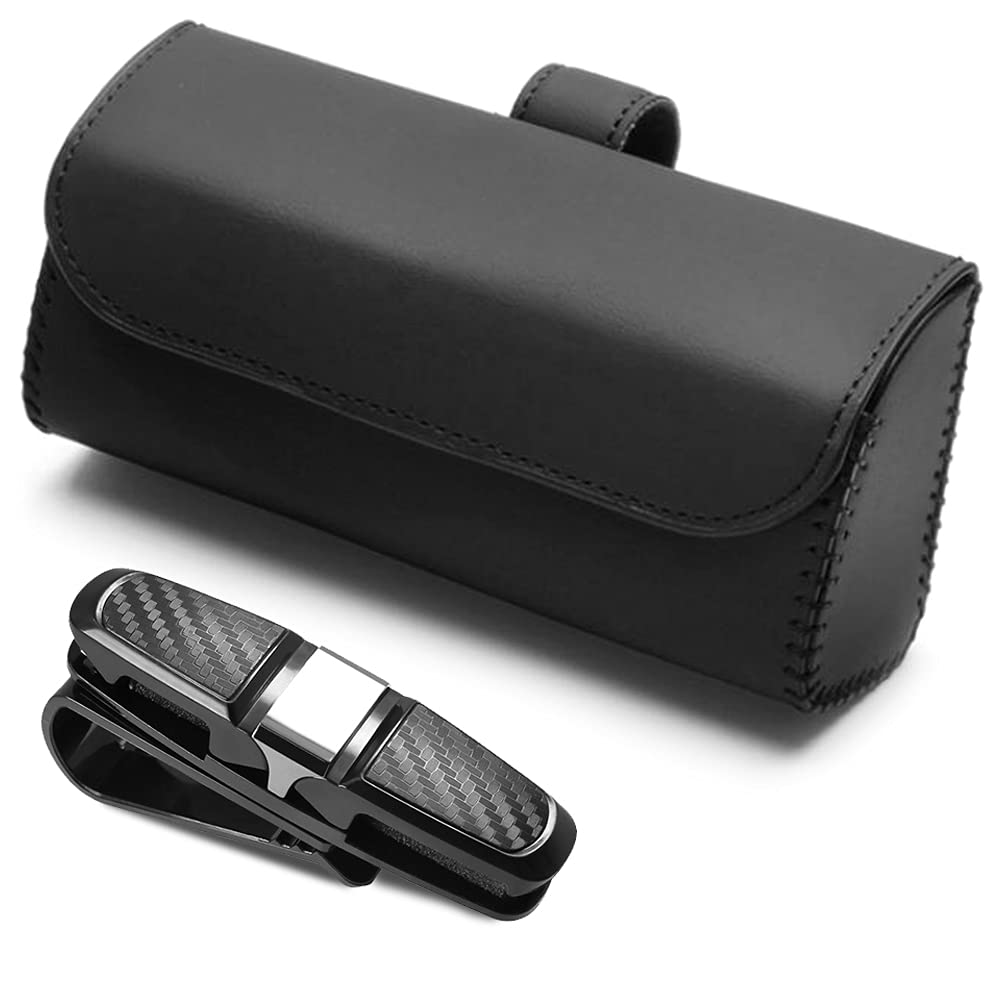 AIFUDA Brillenorganizer Box & Brillenhalter Clip für Auto Sonnenblende, Leder Sonnenbrillen-Clip Aufbewahrungshülle Sonnenbrillen-Halterung mit Ticket-Karten-Clip passend für alle Automodelle von AIFUDA