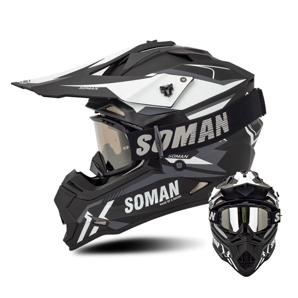 Integralhelm Motocross Crash-Geländehelm Roller Dirt Bikes Backflip DH Motorradhelm MX ATV MTB Downhill Racing Helm mit Brille ECE zertifiziert (C,M(57-58)) von AIMAISEN