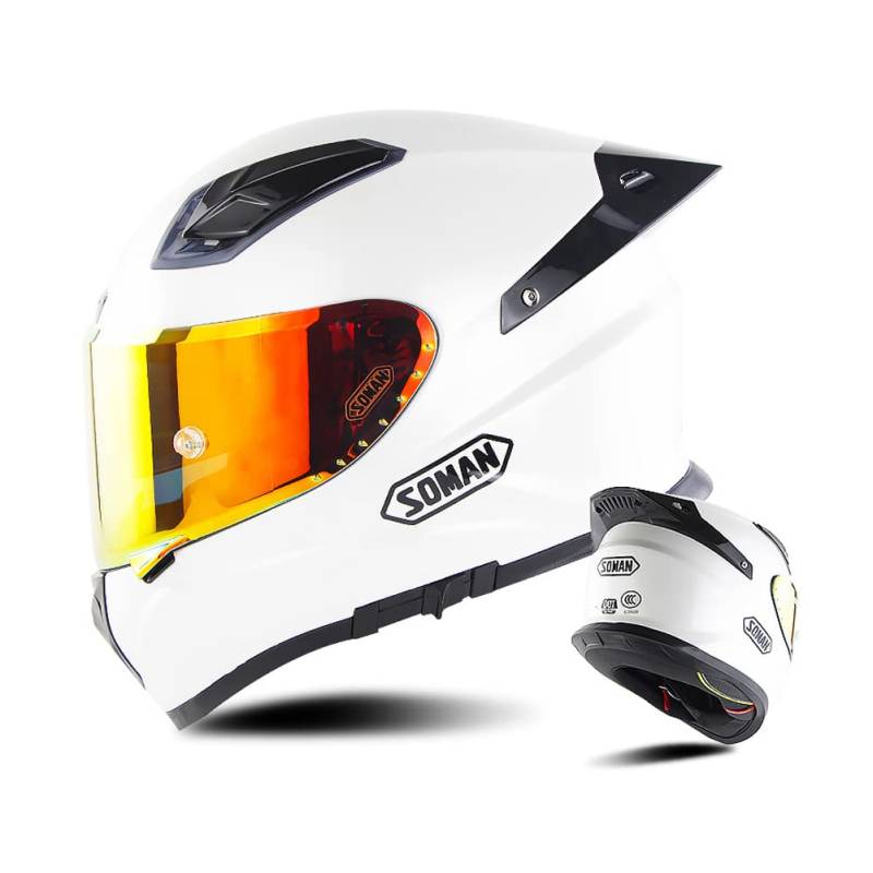 Motorrad-Integralhelm Kohlefaser-Motorradhelme zum Hochklappen Moped Modular Crash Motocross Rennhelm Doppelvisier für Scooter Chopper ATV DOT/ECE-zugelassen (Weiß,L(58-59)) von AIMAISEN