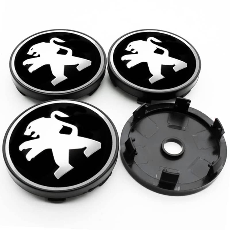 4 Stück Radnabenkappen für Peugeot 206 308 307 207 208 3008 508 407, 56 mm, Metall-Emblem, Logo, Felgenkappen, Außendekoration, Zubehör,normal-Black a von AIMXGBPS