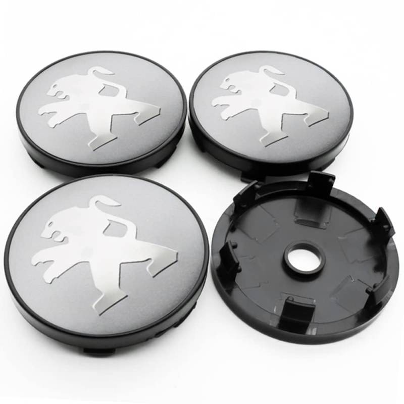 4 Stück Radnabenkappen für Peugeot 206 308 307 207 208 3008 508 407, 56 mm, Metall-Emblem, Logo, Felgenkappen, Außendekoration, Zubehör,normal-Silver a von AIMXGBPS