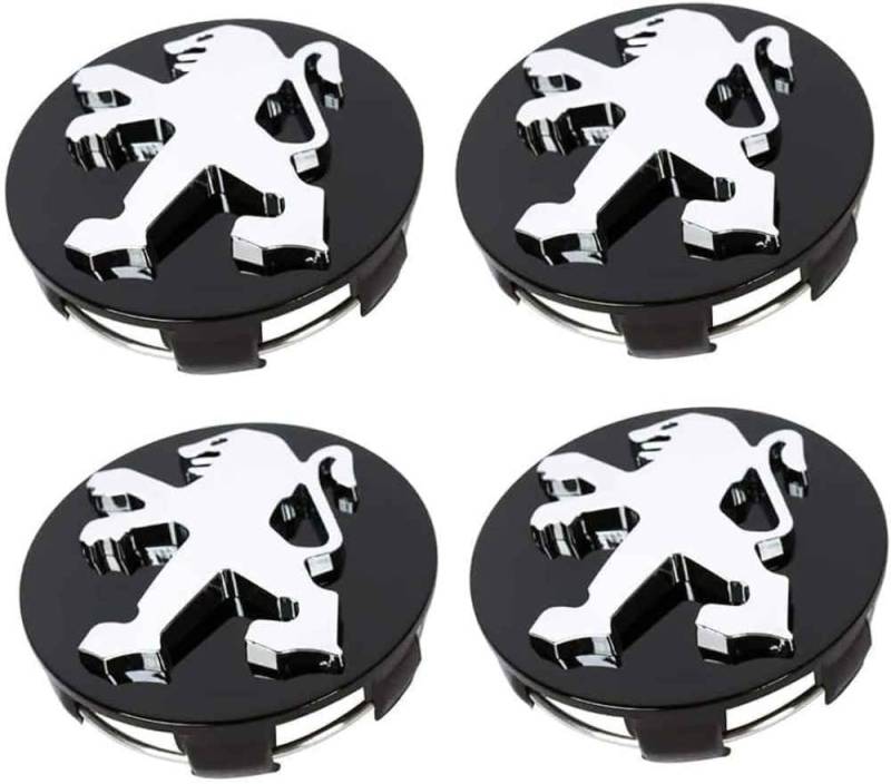 4 x 60 mm Peugeot-Radkappen, Abzeichen-Logo-Aufkleber, Wasser- und staubdicht, dekoratives Felgenzubehör von AIMXGBPS
