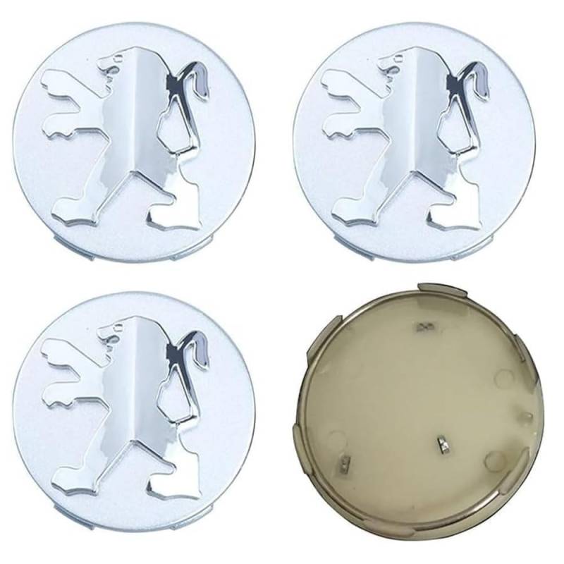 4X Nabendeckel für Peugeot 308 CC I 2011-2015, 60mm, mit Metallemblem, Plakette und Logo, für Felgen, Außendekoration,normal-Silver a von AIMXGBPS